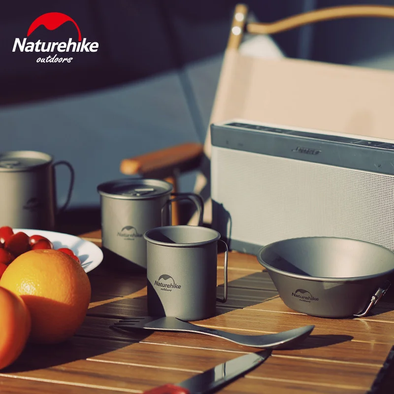 Naturehike Lightweight Titanium Flatware Set Folding Water Cup Mug Tableware Outdoor Cookware Dinner Bowl 200ML300ML 450ML 600ML | Спорт и