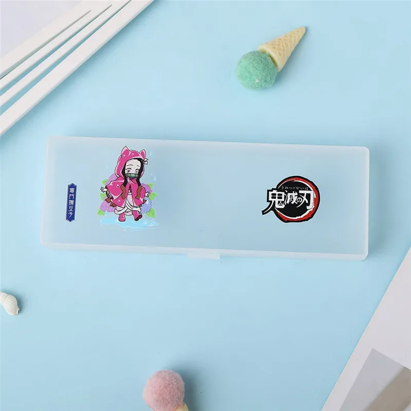 New Anime Demon Slayer Kimetsu No Yaiba Plastic Pencil Box Creative Pen Box Stationery For Loved School Supplies Pink Girl Boy