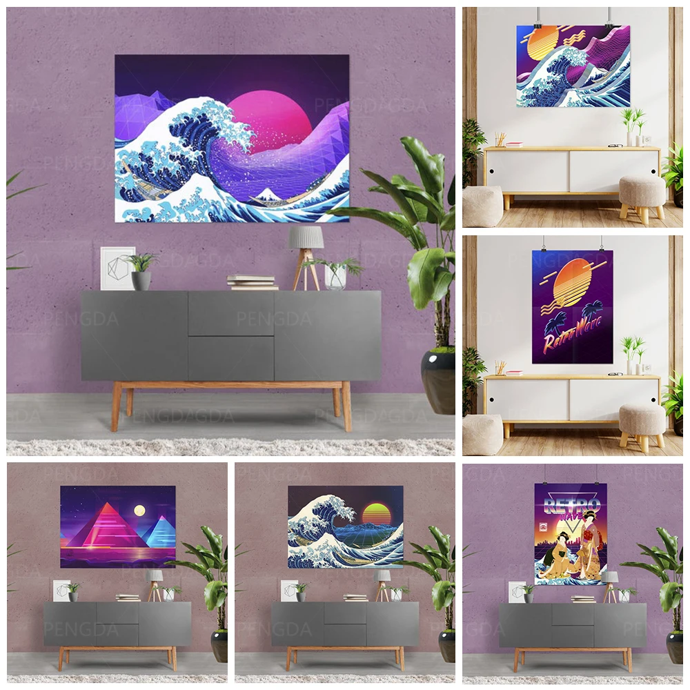 

Printing Neon City Landscape Canvas Painting Wall Art Synthwave Poster Home Decoration For Living Room Modular Pictures Frame