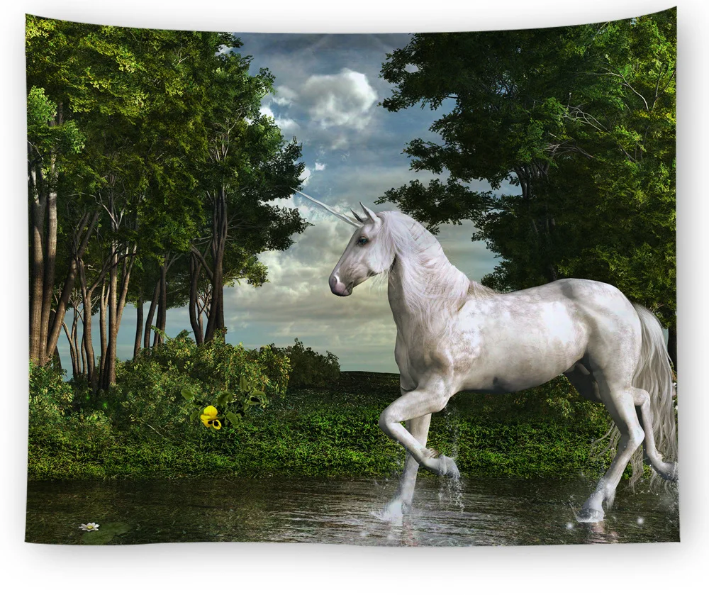 ONGLYP 3D Unicorn Pattern Tapestry Nordic Simplicity Fantasy Bedroom Living-room Wall Hanging Tapestries Curtain Home Decor | Дом и сад