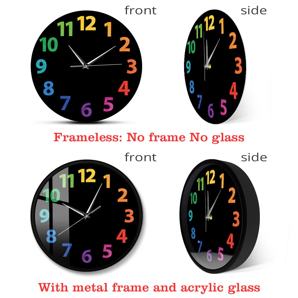 Современные настенные часы с большими цветными цифрами декоративные радужным