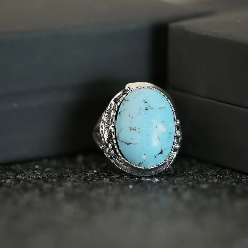 

925 Sterling Silver Color Retro Imitation Turquoise Feather Ring for Women Engagement Wedding Female Rings Fine Jewelry Gift