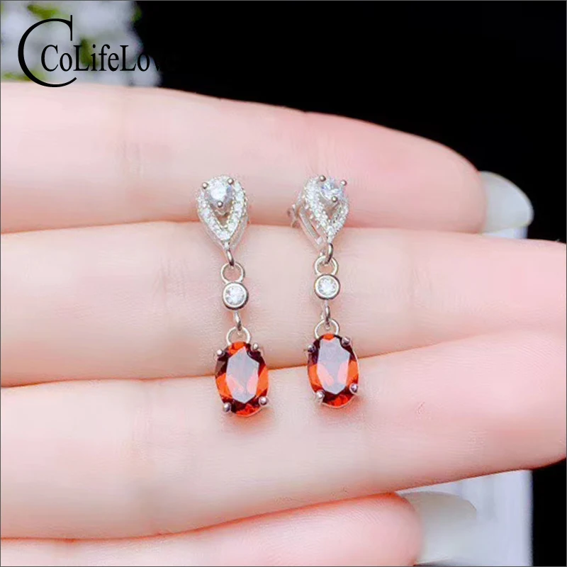 Ювелирные изделия CoLife из серебра 925 пробы висячие серьги с натуральным гранатом 5