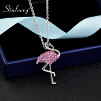 sinleery silver color cute pink rhinestone flamingo stainless steel pendant necklace fashion party collection jewelry zd1 ssk