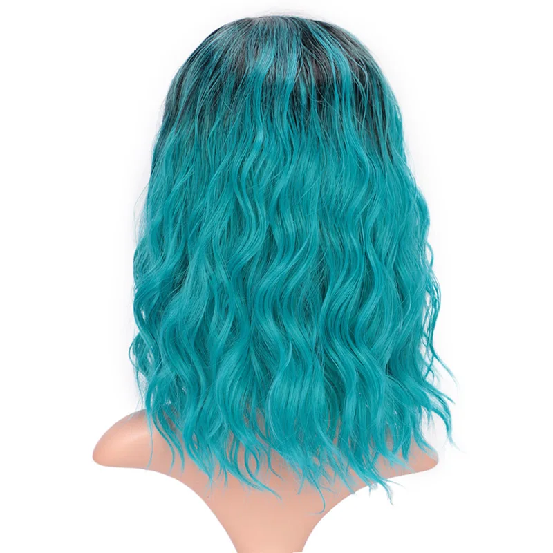 lan AISI BEAUTY Ombre фиолетовый короткий парик 14 дюймов волна воды синтетические парики для женщин розовый блонд седой милый Косплей Женский накладные волосы - Цвет: lan