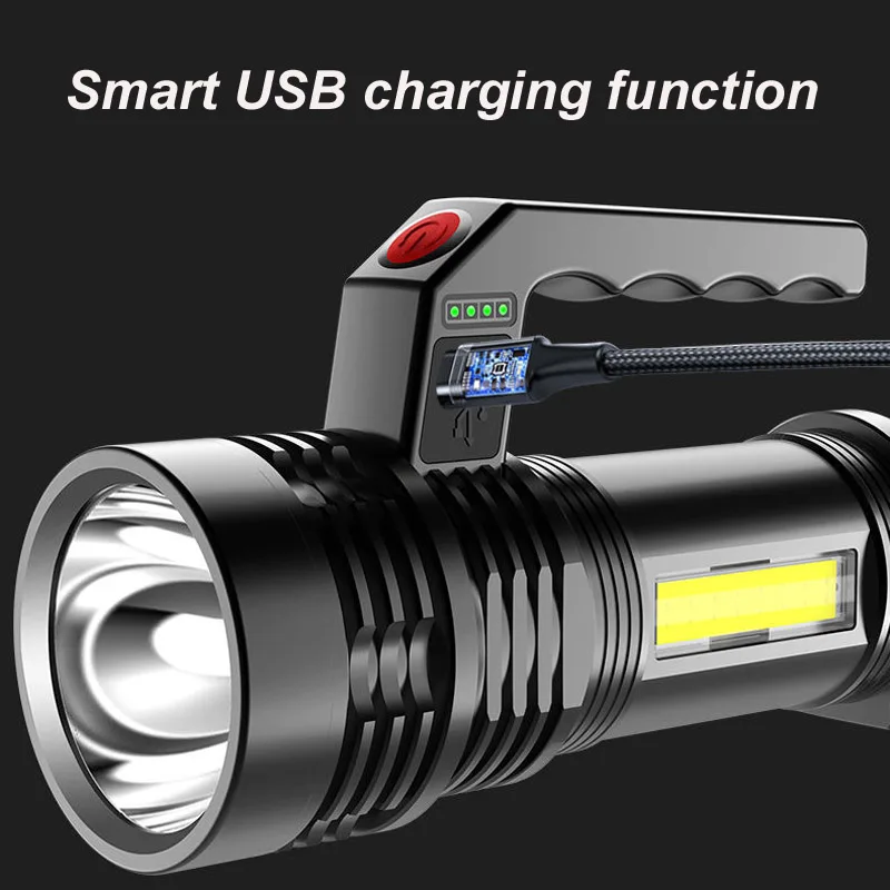 Barato Linterna LED XHP500 Para La Mayoría De Los Linterna Potente, Linterna De Mano Para Caza, Recargable Vía USB, 2 Unidades/lote