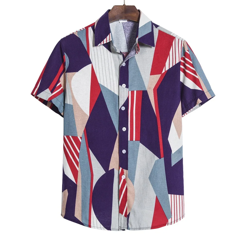 

2021 Summer Fashion Print Shirts for Men Beachwear Shirts Short Sleeve Turn-down Collar Casual Shirts Loose Top Men Clothing