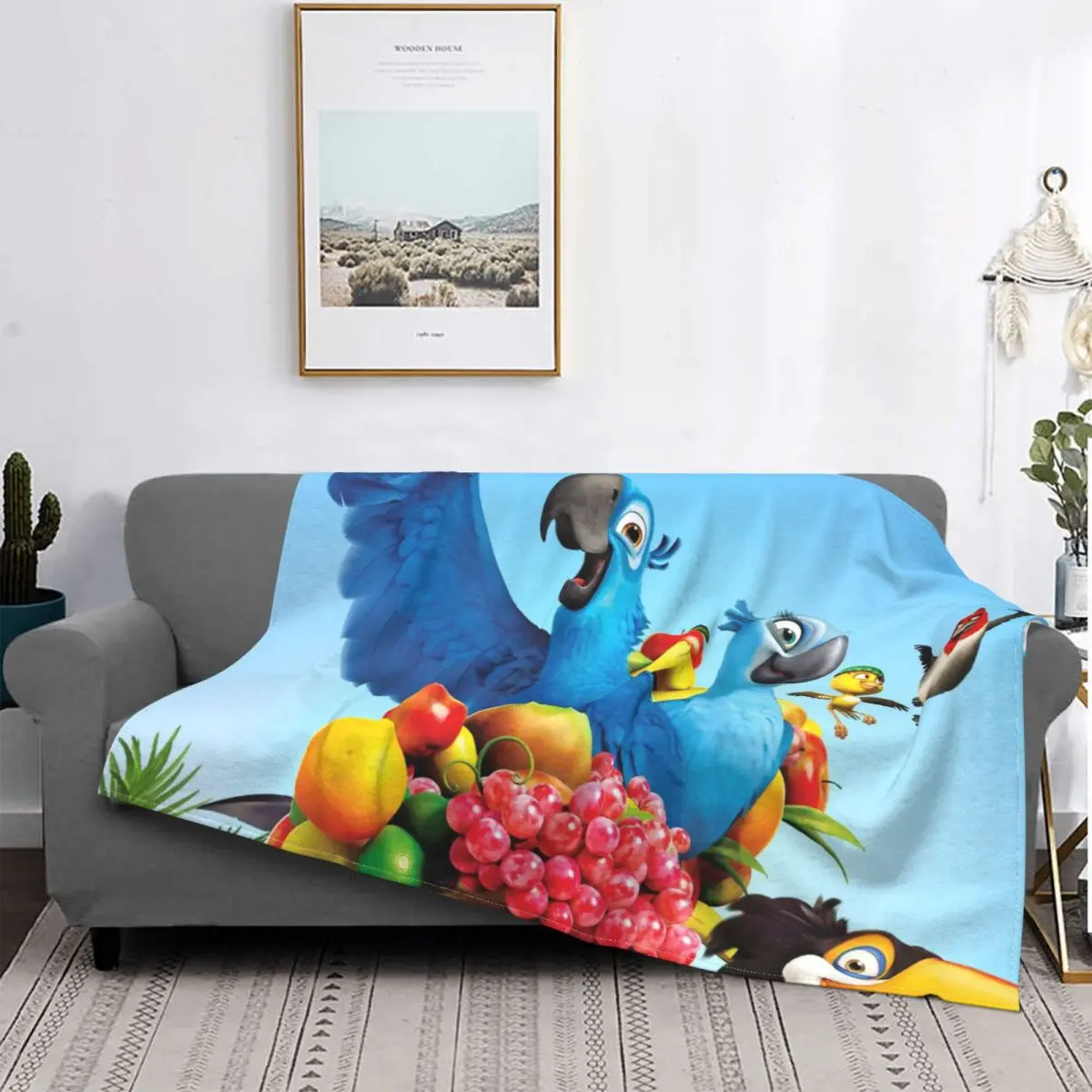 

Manta de franela de decoración para el hogar, colcha portátil con estampado de película de dibujos animados de Rio blue