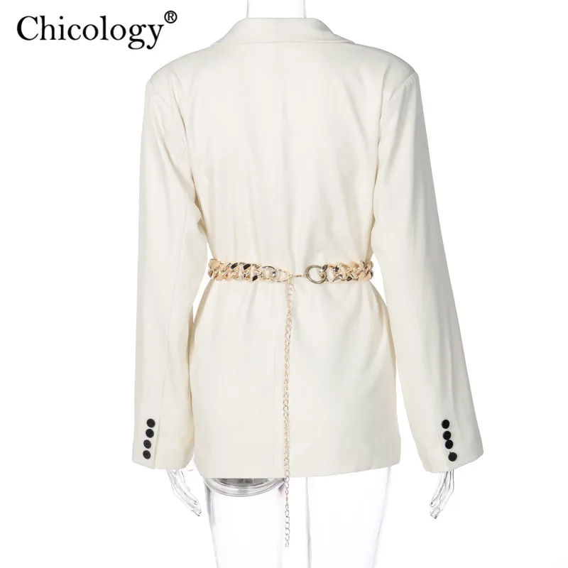 

Chicology Y2K With Chain Belt Blazer Long Sleeve Jacket Women Loose Coat 2020 Fall Winter Streetwear Oversize Fashion Clothes