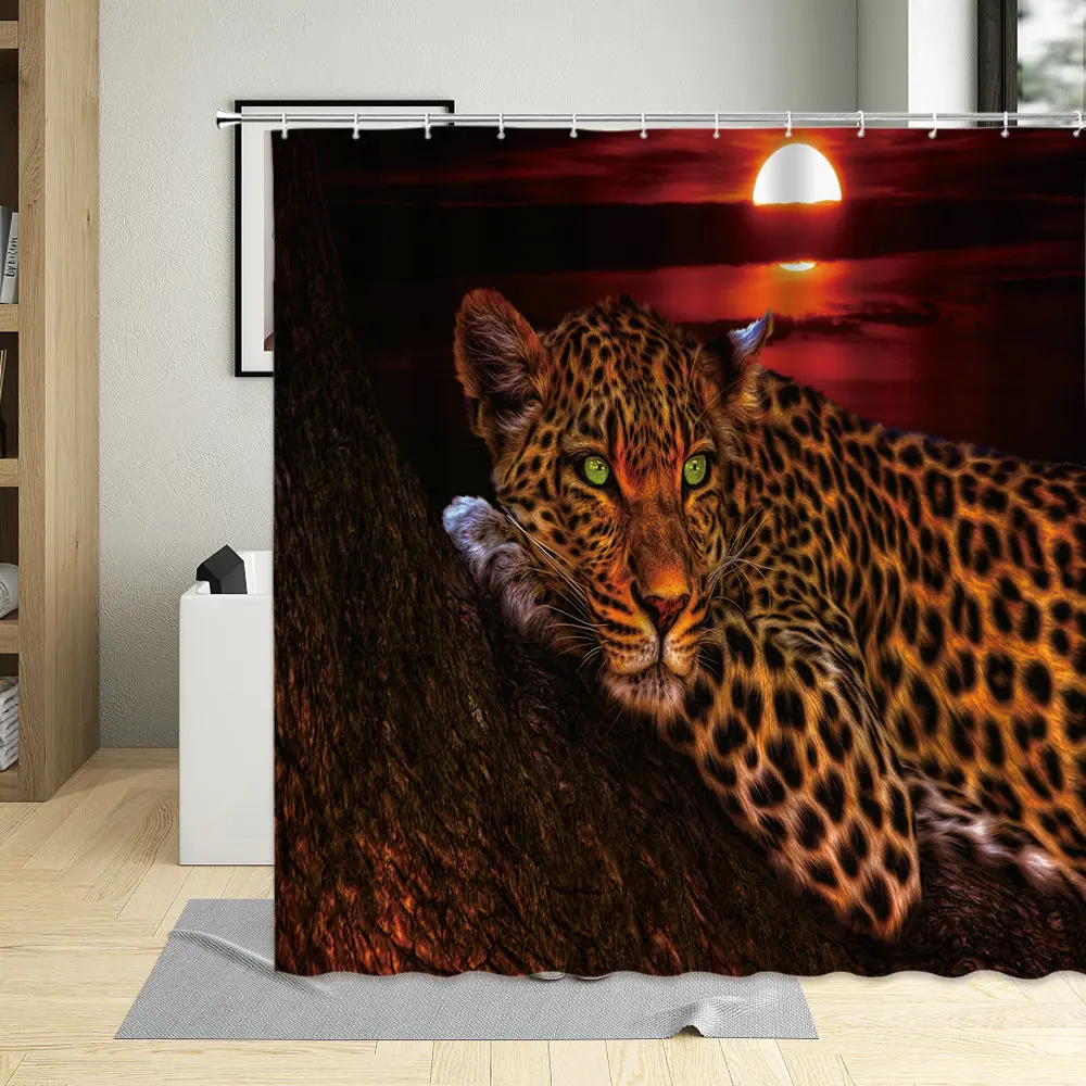 

Moon Leopard Flower Cheetah Pattern Bathroom Shower Curtain Wild Animals Bathtub Decor For Living Room Home Screens With Hooks