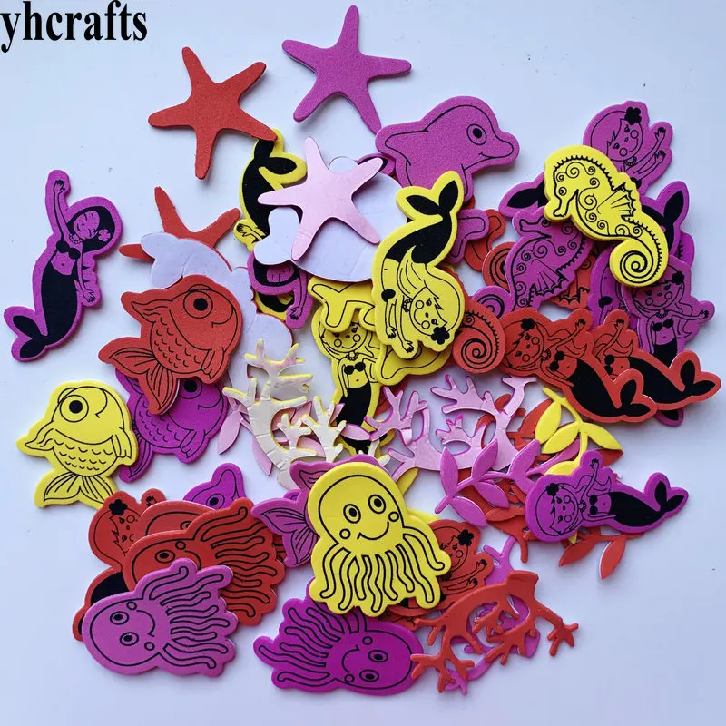 50PCS(1bag)/LOT.Mermaid sea world ocean animal foam stickers Summer crafts.Early educational DIY.kindergarten craft.OEM whole | Игрушки и