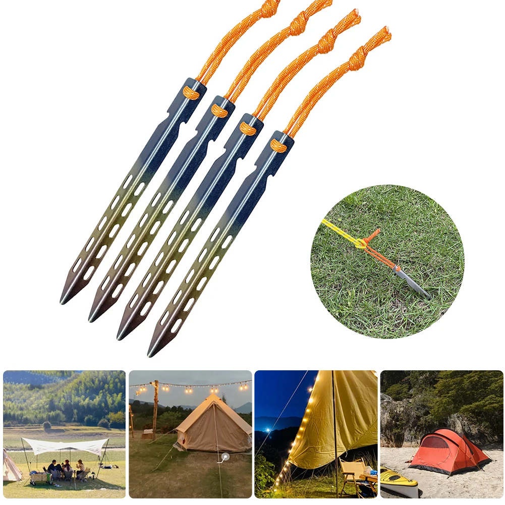 

New 4Pcs Tent Pegs Camping Hiking Equipment Outdoor Canopy Ground Nails Stake Rope Accessories Tent Peg with Rope