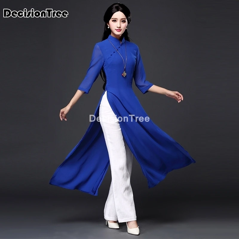 Традиционное китайское платье 2021 Вьетнам аозай Ципао платья из хлопка и льна