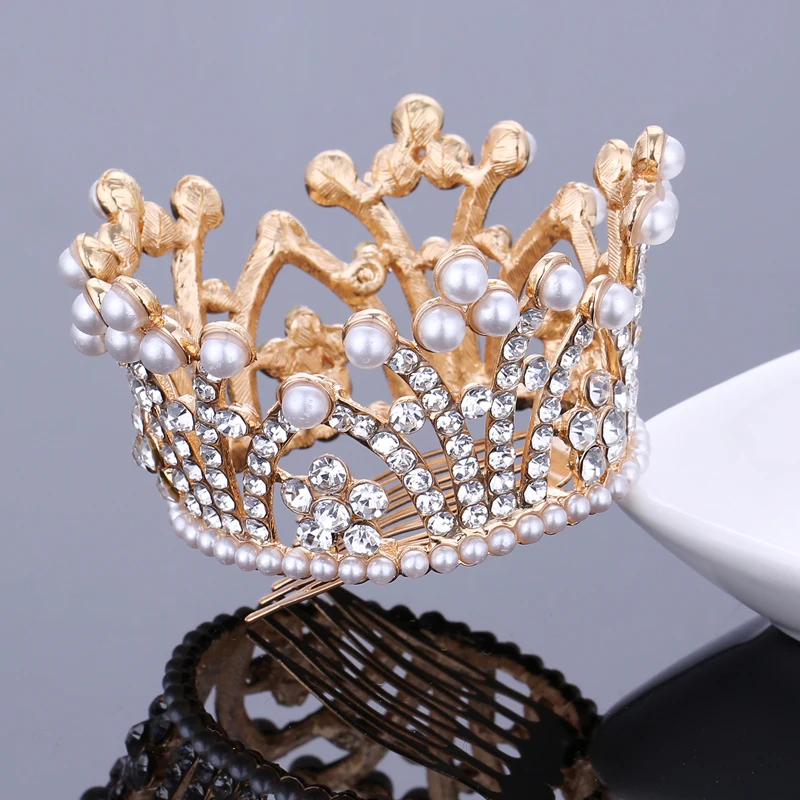 TDQUEEN, круглые свадебные диадемы и короны, покрытые серебром и золотом, свадебные аксессуары для волос для женщин