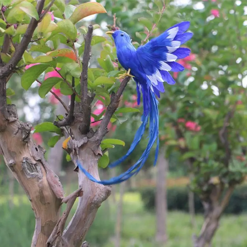 

Artificial Bird Feathers Plastic Figurine Landscape Ornament Garden Decor Christmas DIY Halloween - #2(blue tail), 28 * 5 * 3cm