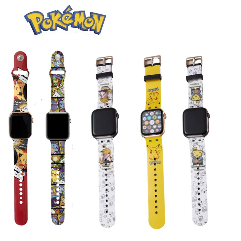 Ремешок Pokemon Pikachu подходит для Apple Watch 44 мм 40 42 38 мультяшный ремешок IWatch серии