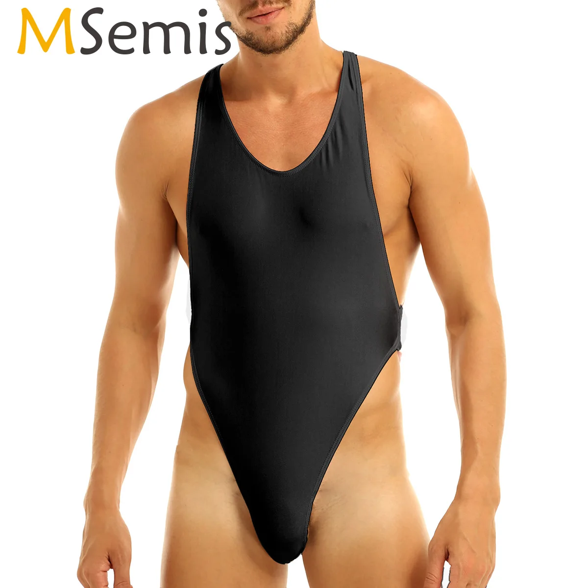 

MSemis Mens Bodystocking High Cut Thong Leotard Bodysuit One-piece Lingerie Body suit Sleeveless Criss-Cross Backless Underwear