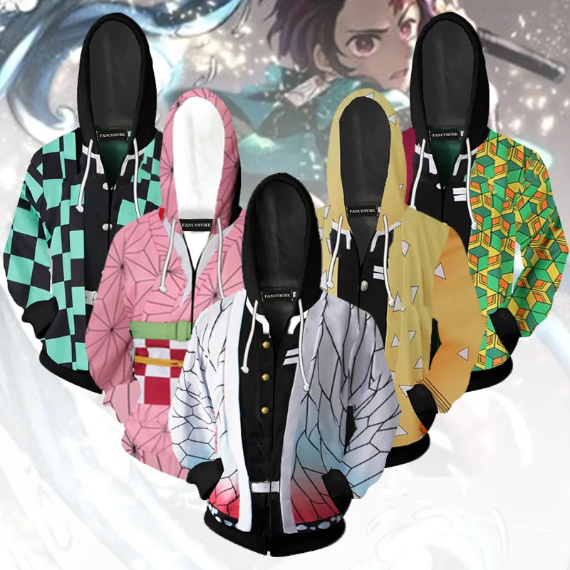 Демон убийца Kimetsu no Yaiba Tanjirou Nezuko Zenitsu Tomioka Giyuu Косплей Костюм с капюшоном куртка в стиле аниме пальто для Хэллоуина Вечерние