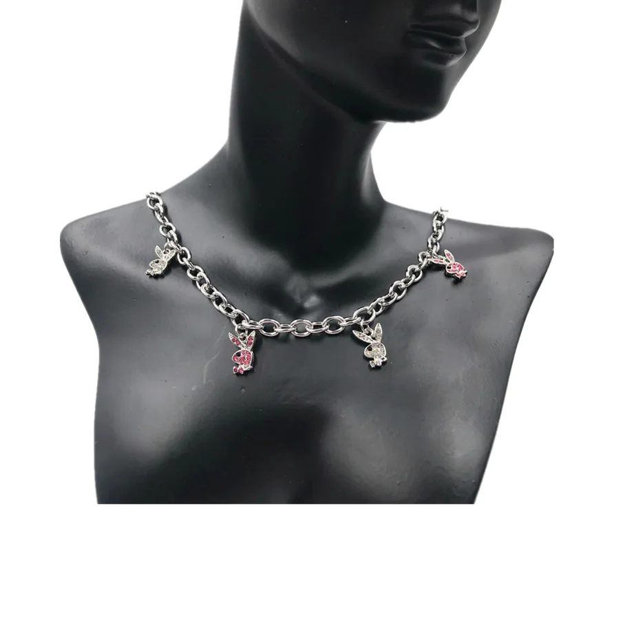 

O-chain Stainless Steel HIP POP Playboy Rabbit Collarbone Necklace Butterfly Jewelry for Women Choker Chain Necklace