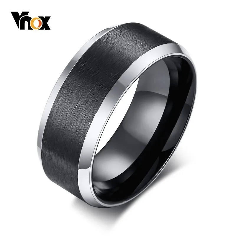Vnox черные мужские обручальные кольца классические 8 мм из нержавеющей стали anel masculino матовые