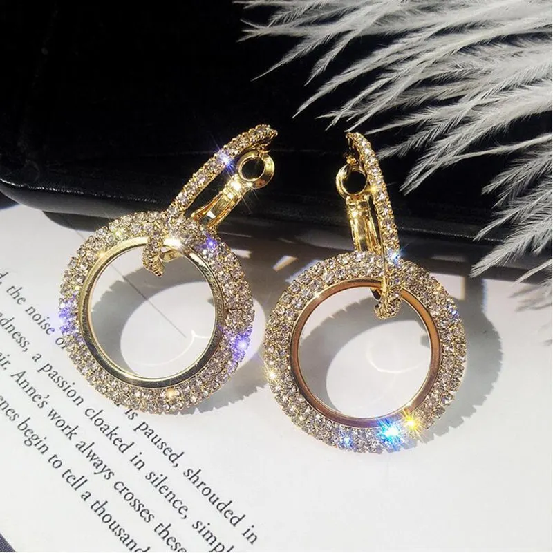 

New design creative jewelry high-grade elegant crystal earrings round Gold and silver earrings wedding party earrings for woman