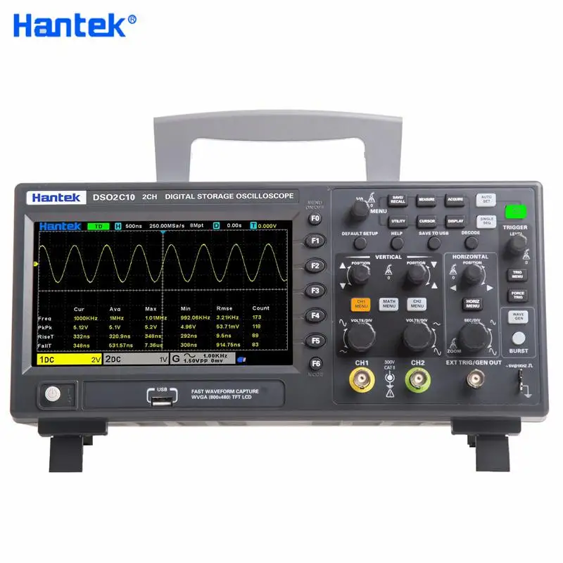 

Цифровой осциллограф Hantek DSO2C10, 2-канальный цифровой осциллограф с частотой 100 МГц и частотой дискретизации 1 ГГц/с