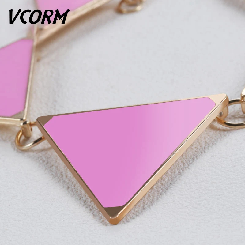 

VCORM Fashion Triangle Long Personalise Chains Necklaces Women Accessories Charm Vintage Multicolor Necklace for Women Jewelry