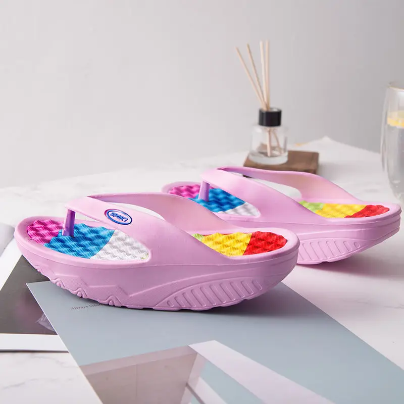 

Fashion New Women's Slippers Flip Flops Thick Bottom Sandals Beach Shoes Massage Base Antiskid Slippers Flower Discount