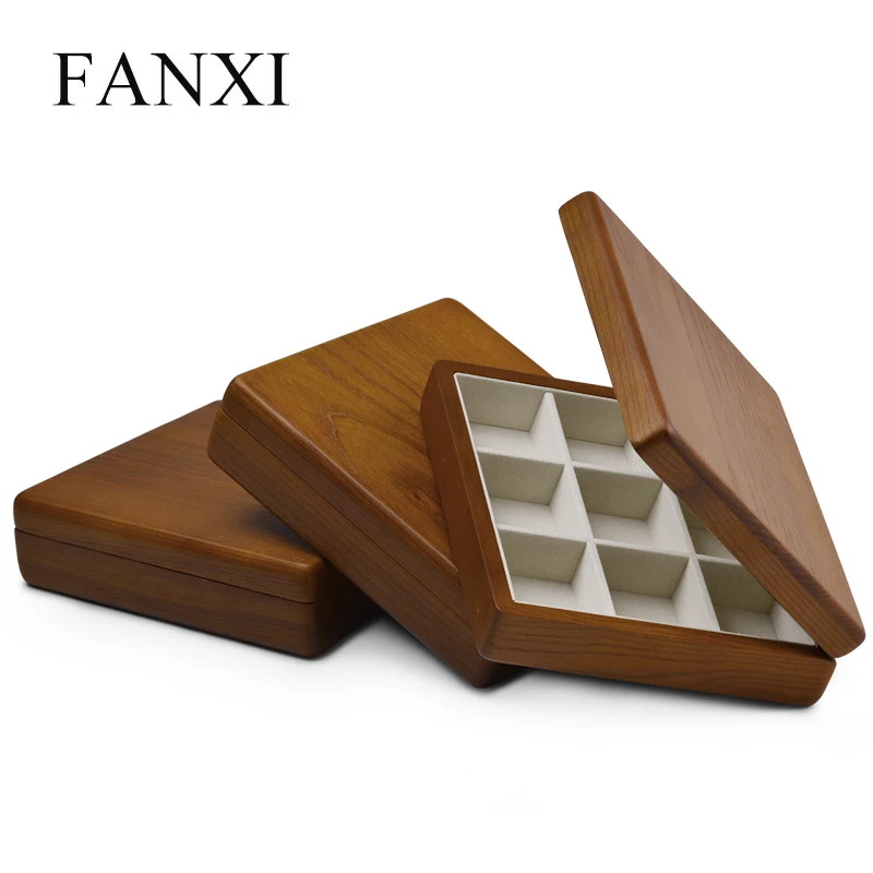 

FANXI Wooden Ring Case Box Large Jewelry Organizer Case with Microfiber Watch Storage Dark Brown Bracelet Package