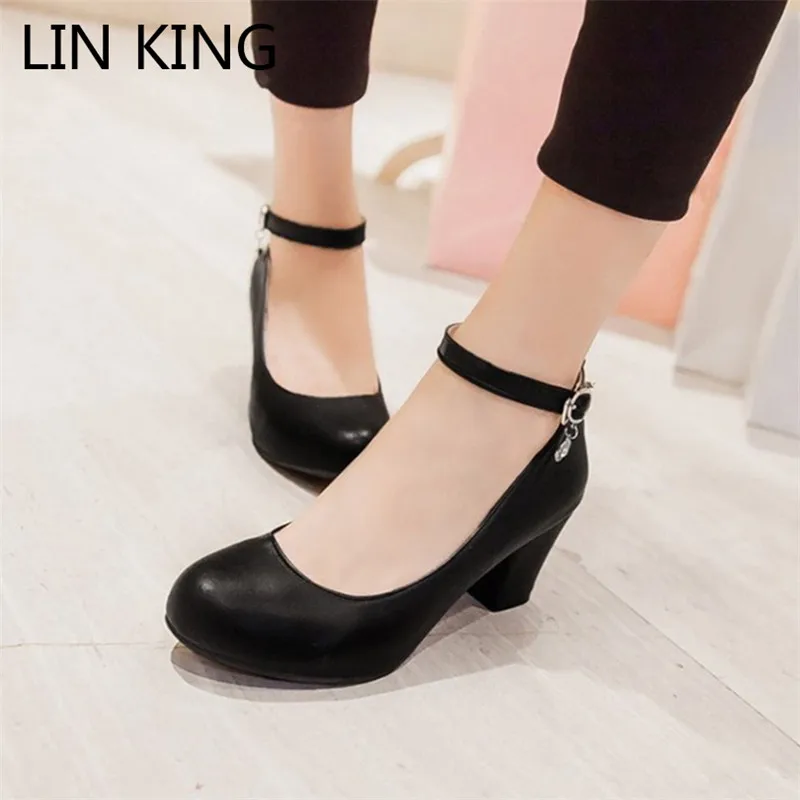 LIN KING/женские туфли лодочки с круглым носком Однотонные Лолиты на толстом