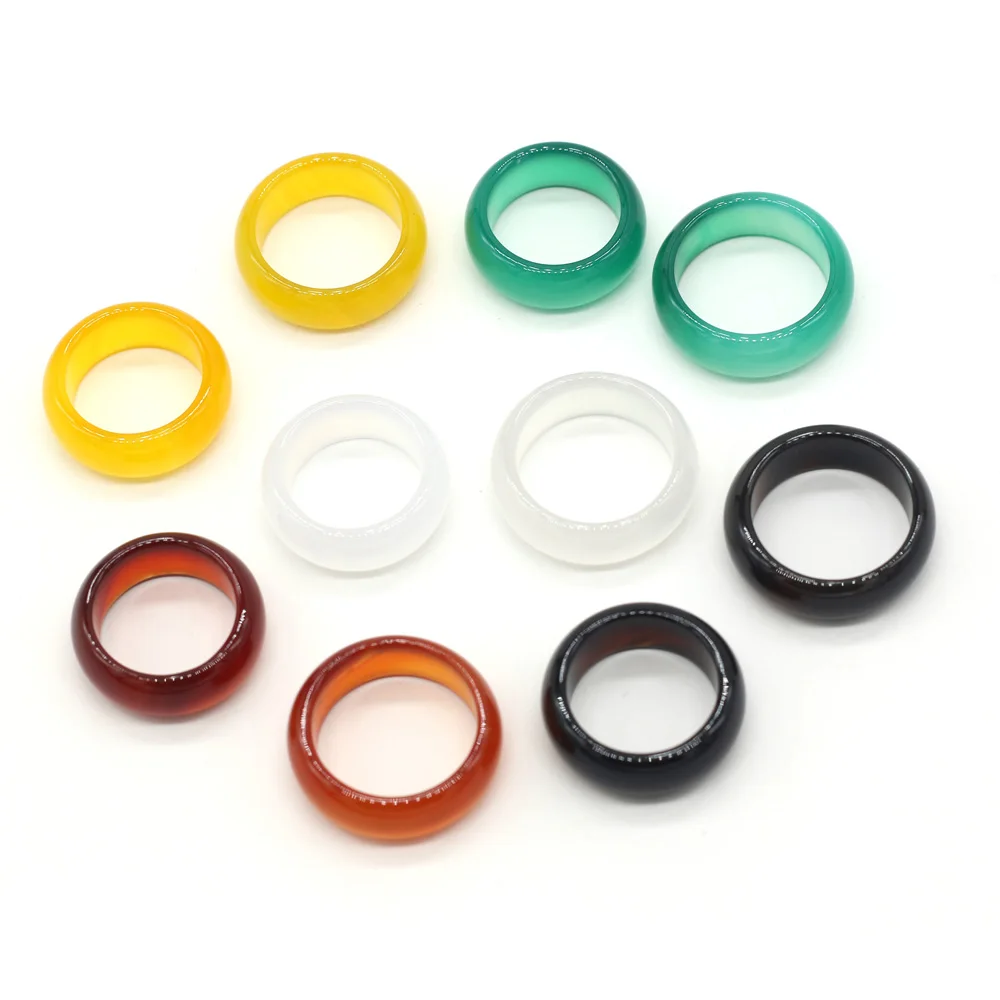 

2pcs Natural Agates Stone Rings Round Shape Yellow Agates Black Agates Rings Charms for Women Men Jewely Fashion Rings Gift