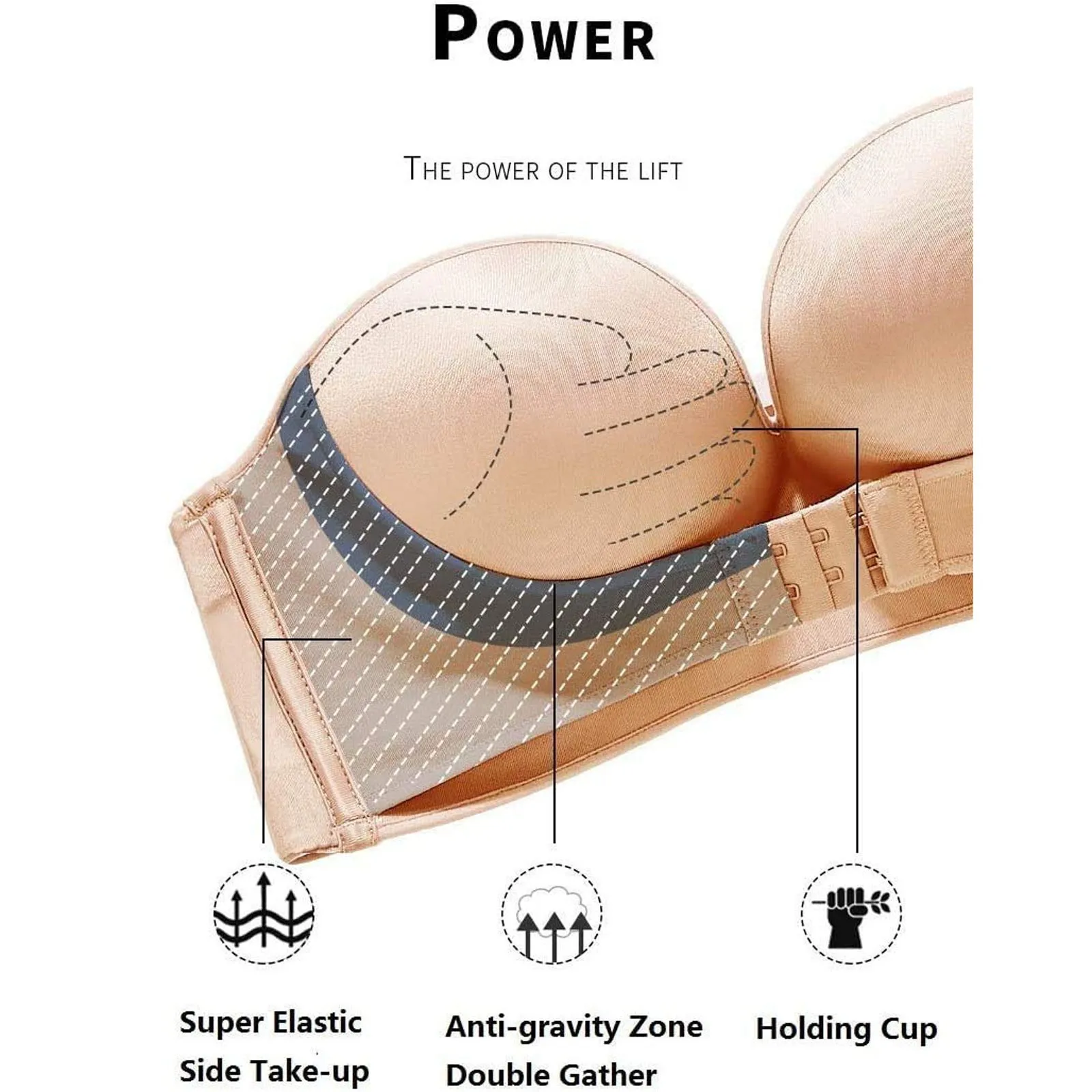 

Women Lingerie 2PC Advanced Strapless Front Buckle Sexy Gather up Lift Bra Custom Lift Invisible Anti-Slip Push Up Bra Underwear