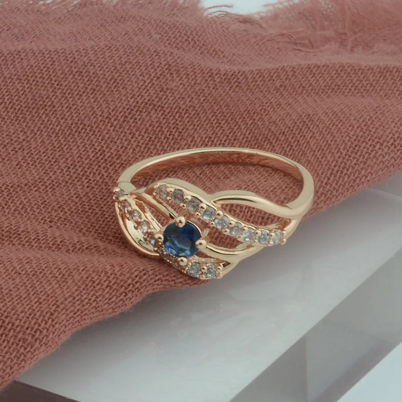 FJ 11MM Wedding Party Jewelry Bands 585 Gold Color Rose Rings Royal Blue Stone White Zircon Women Ladies | Украшения и аксессуары
