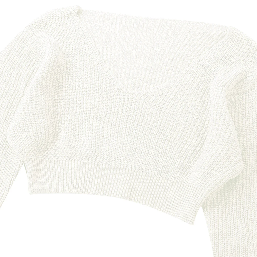 

Women's Crop Top Sweater Solid Color Wide V-Neck Long Sleeves Casual Loose Fit Pullover Knitted Crop Top Sweater fashion 2020