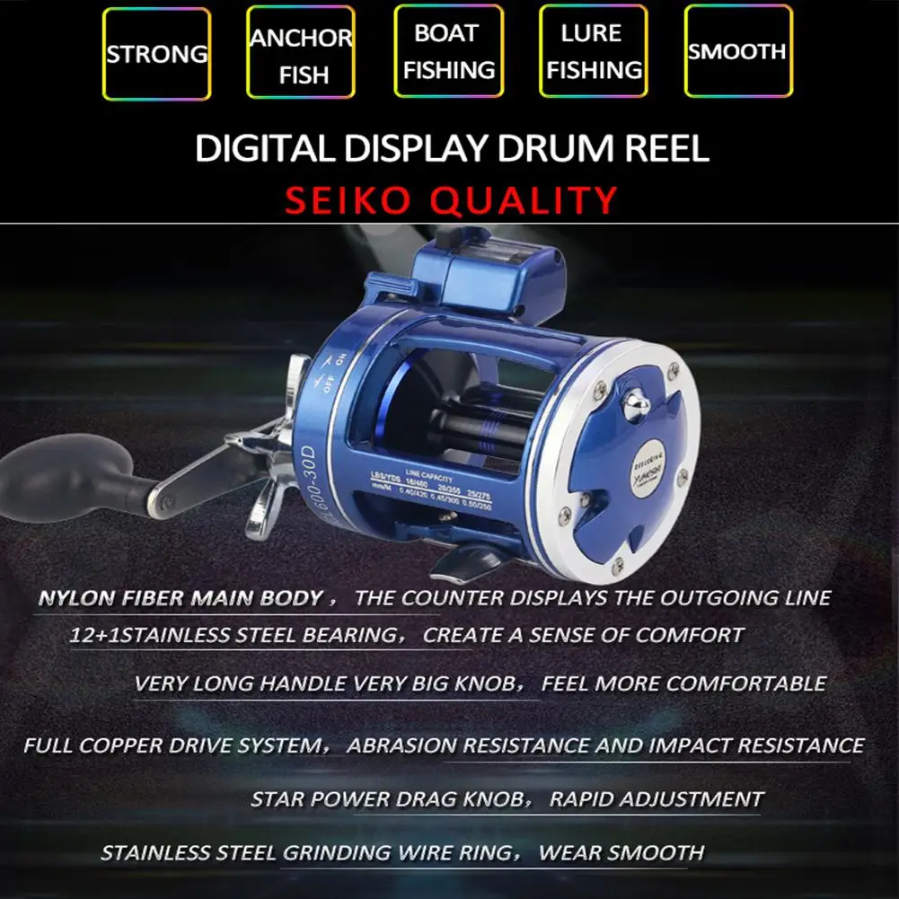 

12BB Fishing Reel New Drum ACL with Counter Reel Full Metal Bearing Stainless Steel Fishing Vessel Spinning Reel