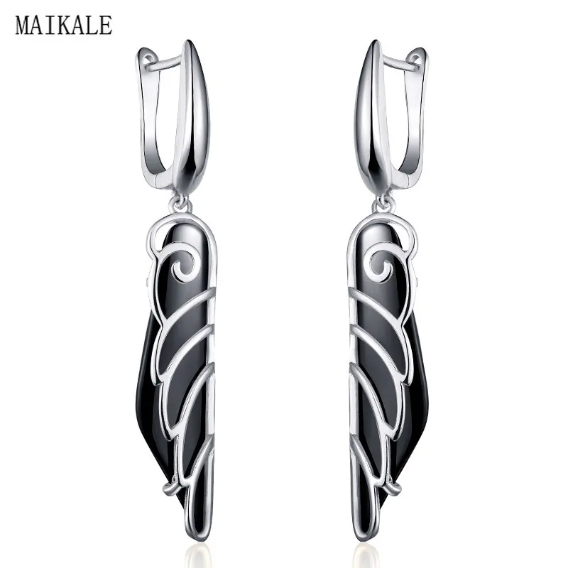 MAIKALE, модные, черные, белые, керамические Висячие серьги для женщин, золотые, серебряные, полые серьги в форме крыльев бабочки, корейские ювелирные изделия