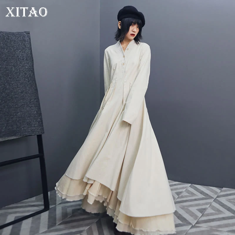 XITAO винтажное лоскутное платье на пуговицах из хлопка и льна женская одежда 2019