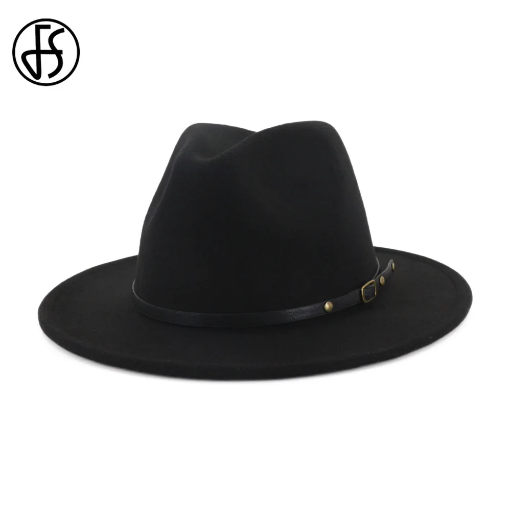 Мужская и женская фетровая шляпа FS черная красная с широкими полями вечерние