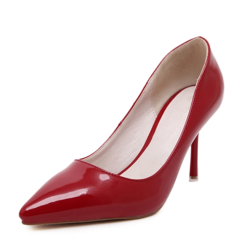 Острый носок шпильки женские туфли-лодочки на Лакированная кожа Женские туфли