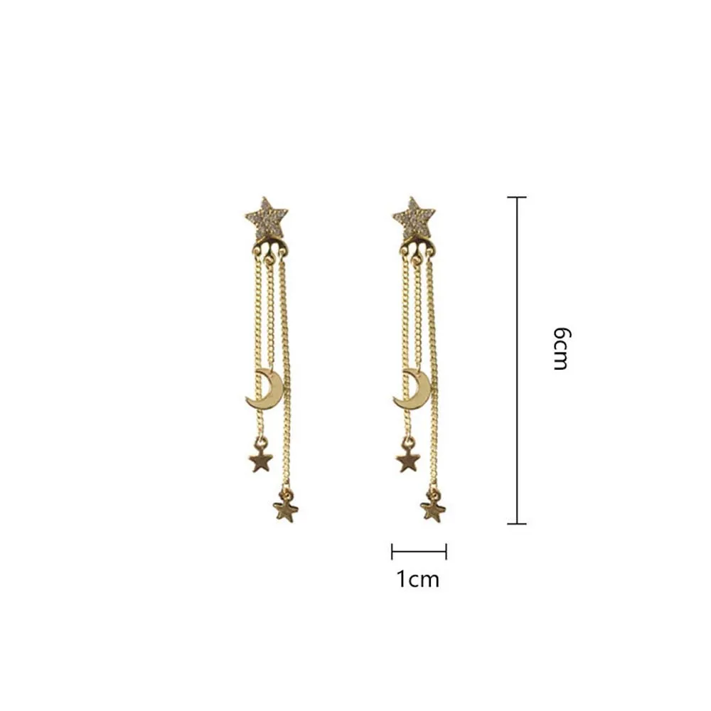 

Korean Earrings Fashion Temperament Star Moon Pendant Long Chain Tassel Earrings Women Fashion Dangle Earrings Jewelry