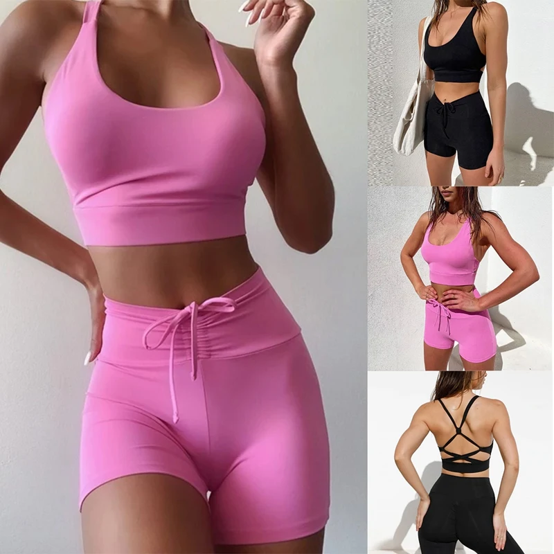 

Women's Fashion Skinny High Elastic Fitness Yoga Wear Tank Top Shorts Set