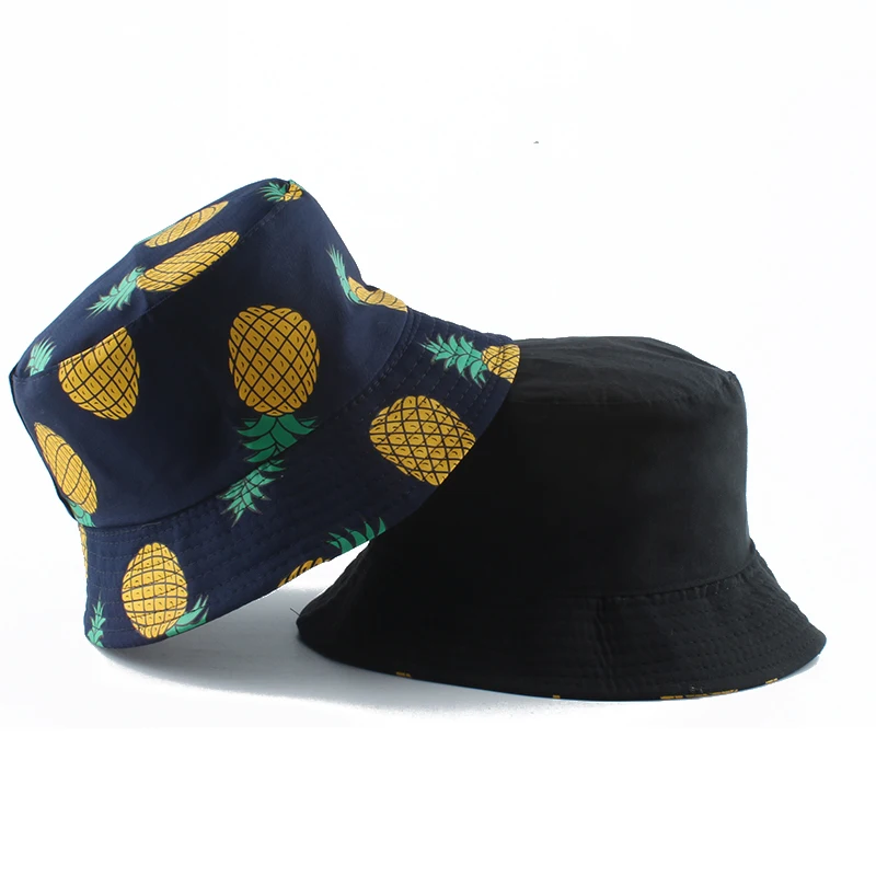 

Panama Bucket Hat Men Women Summer Bucket Cap Pineapple Banana Print Fisherman Hat Bob Hip Hop Gorros Reversible Fishing Hat