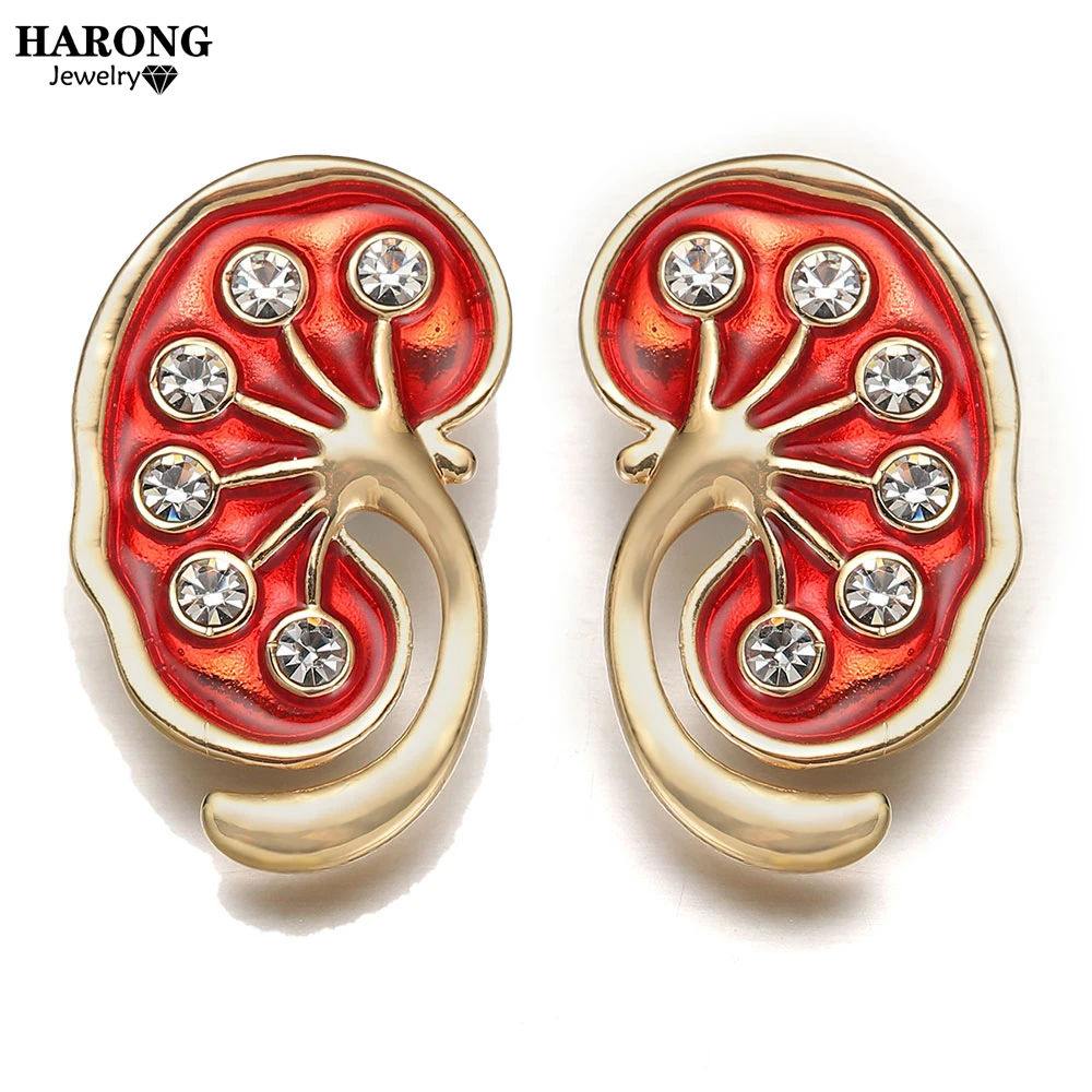 

Harong Kidney Medical Lapel Pins Doctor Nurse Fashion Crystal Jewelry Red Enamel Pin Student Uniform Badge Brooch Women Gift