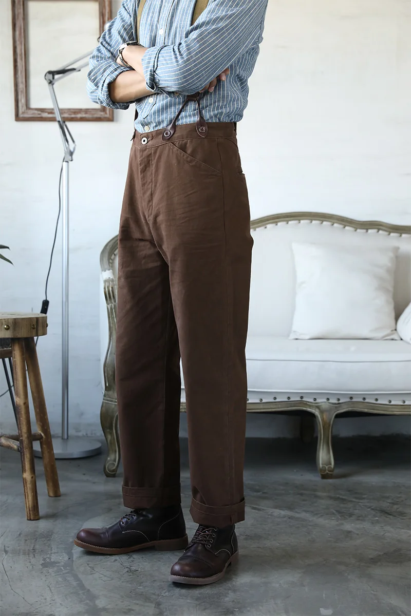 CK-0010 WW2 US Army Officer Chino  Mans Trousers Heavy 310 Gsm High Waist Cotton Casual Vintage Pants 3 Colours