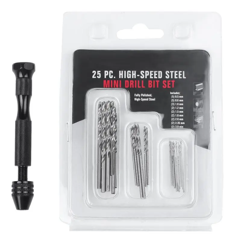 

HLZS-Hand Twist Drill Bits Set,DIY Precision Pin Vise Model Mini Hand Spiral Drill with 25pcs 0.m to 3.0mm Micro-Drill Bits (B