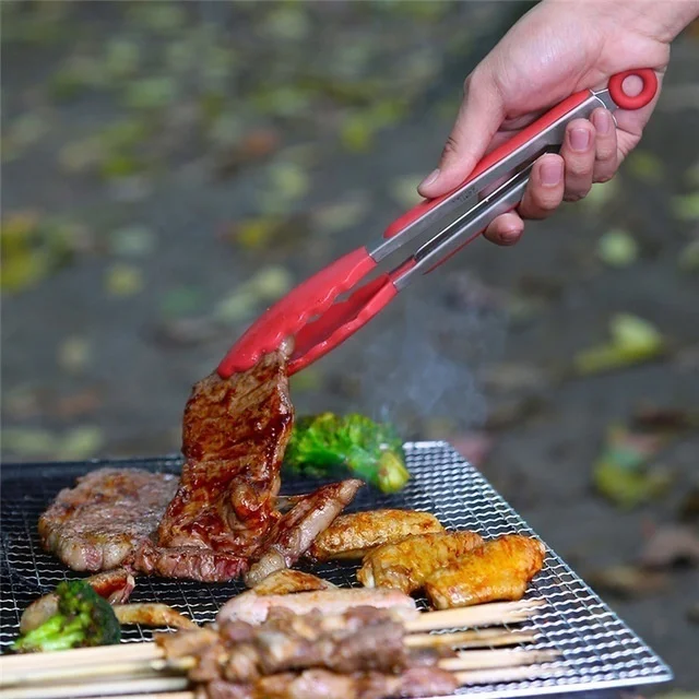 1PCS Kitchen Cooking Salad Food Clip Barbecue Tongs Stainless Steel Handle Appliances BBQ Tools