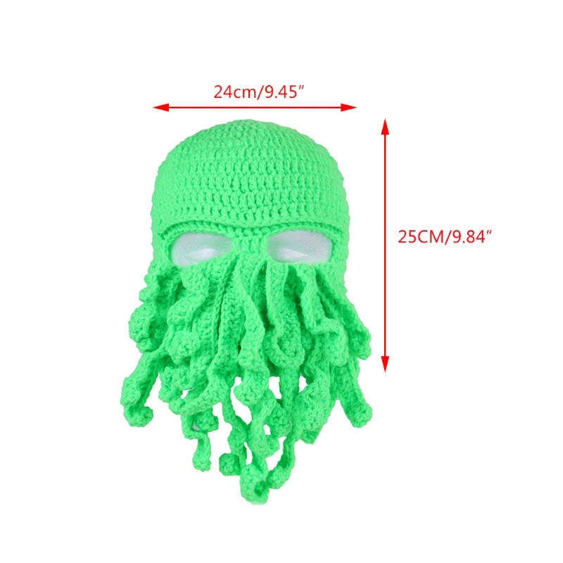 

Men Women Funny Crochet Knit Beard Octopus Hat Neon Solid Color Winter Warm Windproof Cosplay Tentacle Pirate Beanie Cap