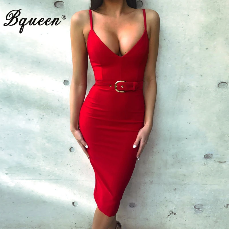 Женское Бандажное платье Bqueen облегающее Клубное без рукавов с глубоким v