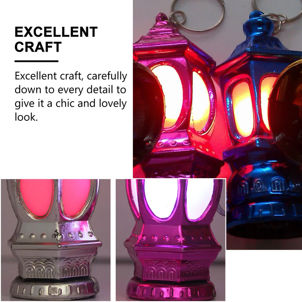 

40Pcs Muslim Ramadan Lantern Key Chain Key Ring Pendants Charm with LED Light
