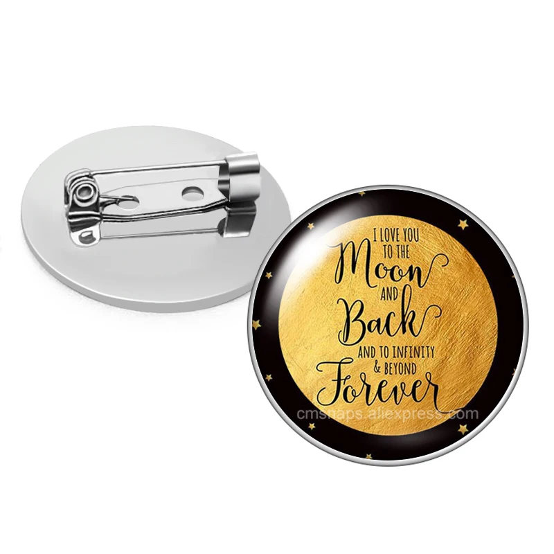 I love you to the Moon and back Letters Glass cabochon Brooch Dome Photo Jewelry Brooches Pin Men Woman Gift | Украшения и